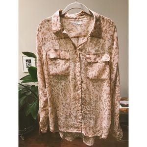 Equipment Sheer Leopard Long Sleeve Blouse